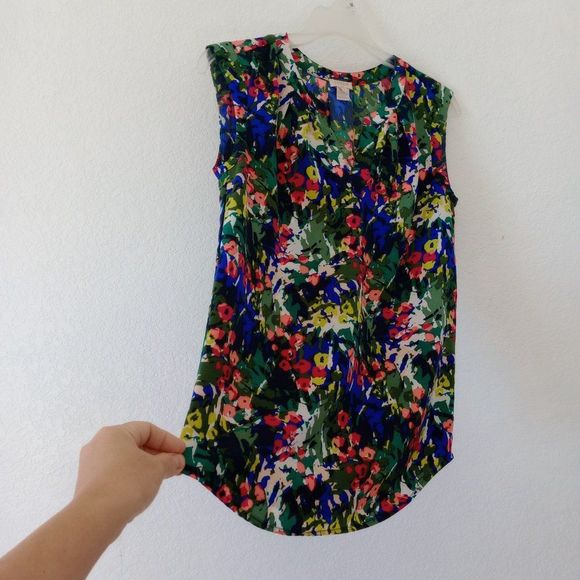 J.Crew Factory Women's Sleeveless Multicolor Floral Blouse size 00 - Picture 3 of 8